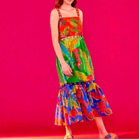 NWT Farm Rio Dress Floral Maxi Red Green Size S - Picture 4 of 16